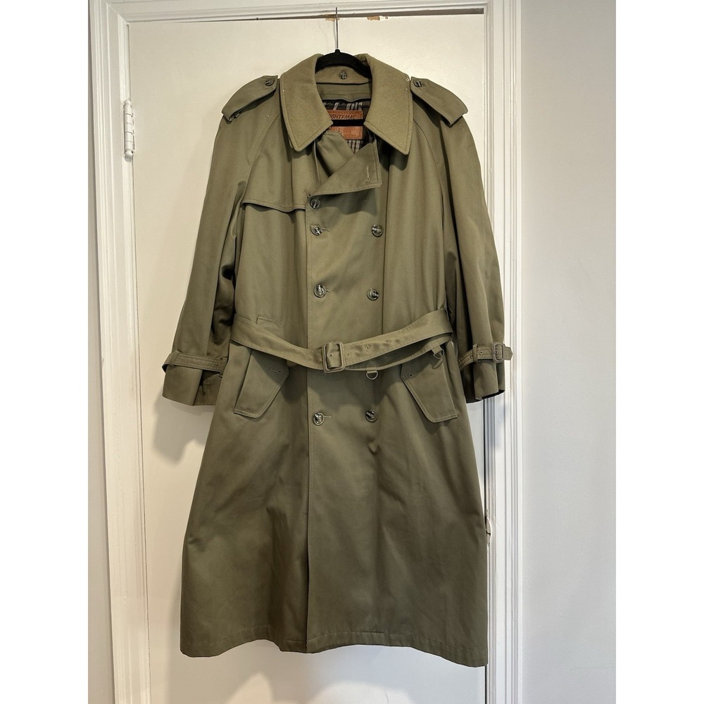 VTG 80s Men's Sz: 42 Mighty Mac Olive Green Faux Fur Lined Belted Trench Coat
